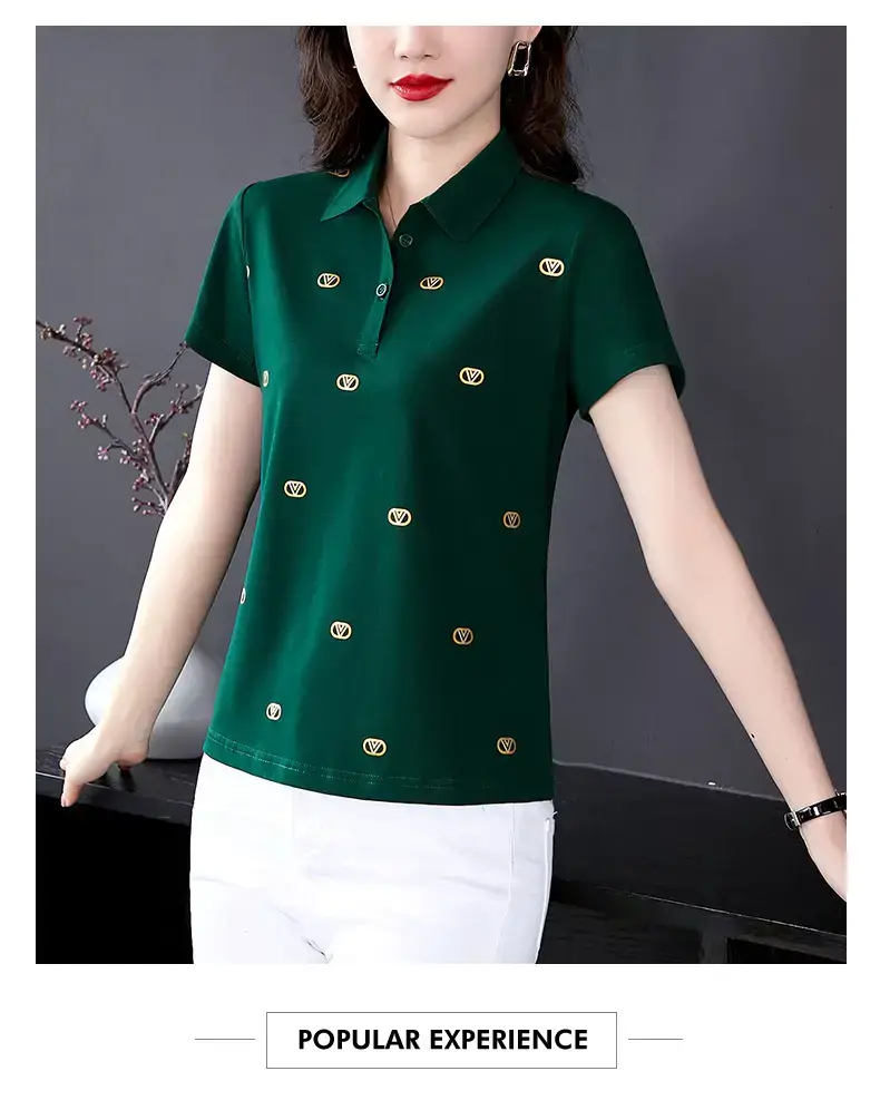 Women Printed Polo Shirt Green 2022 New — feature 29