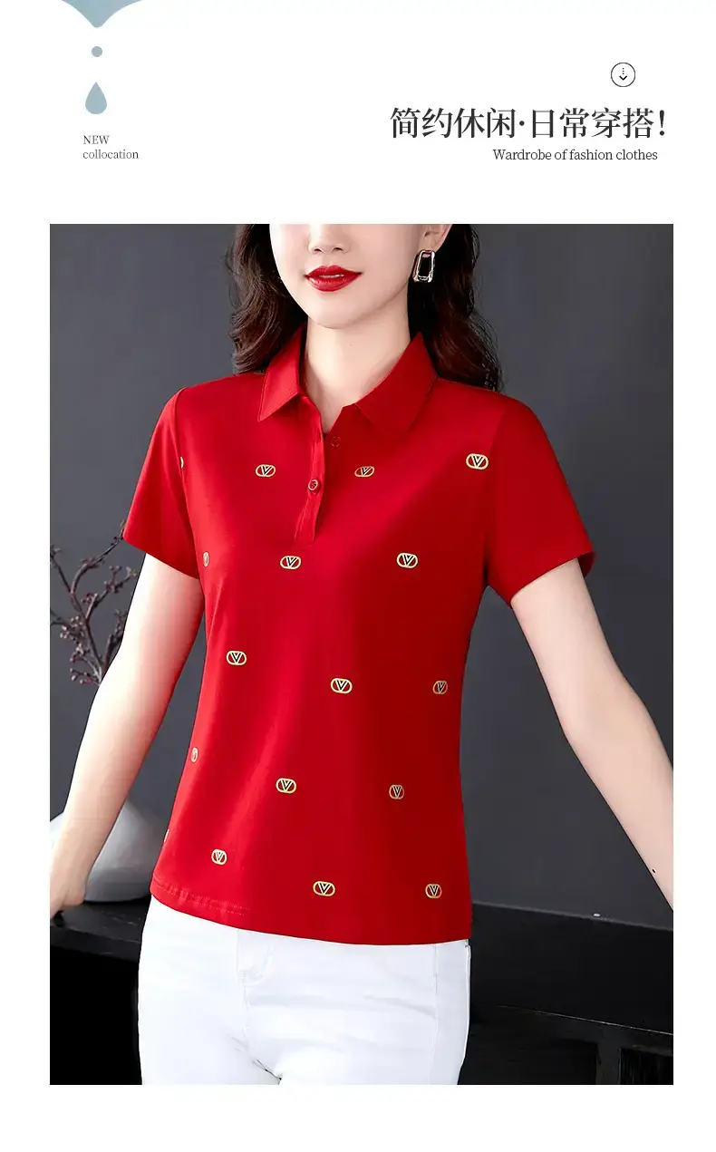 Women Printed Polo Shirt Green 2022 New — feature 3