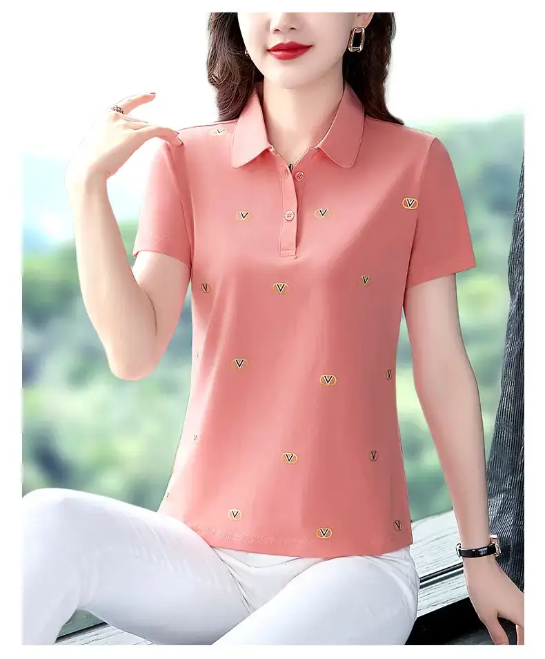 Women Printed Polo Shirt Green 2022 New — feature 30