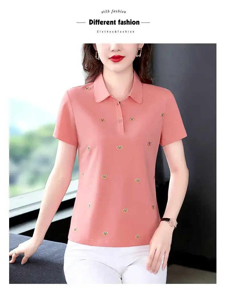 Women Printed Polo Shirt Green 2022 New — feature 31