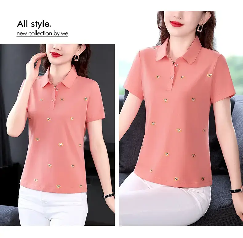 Women Printed Polo Shirt Green 2022 New — feature 32