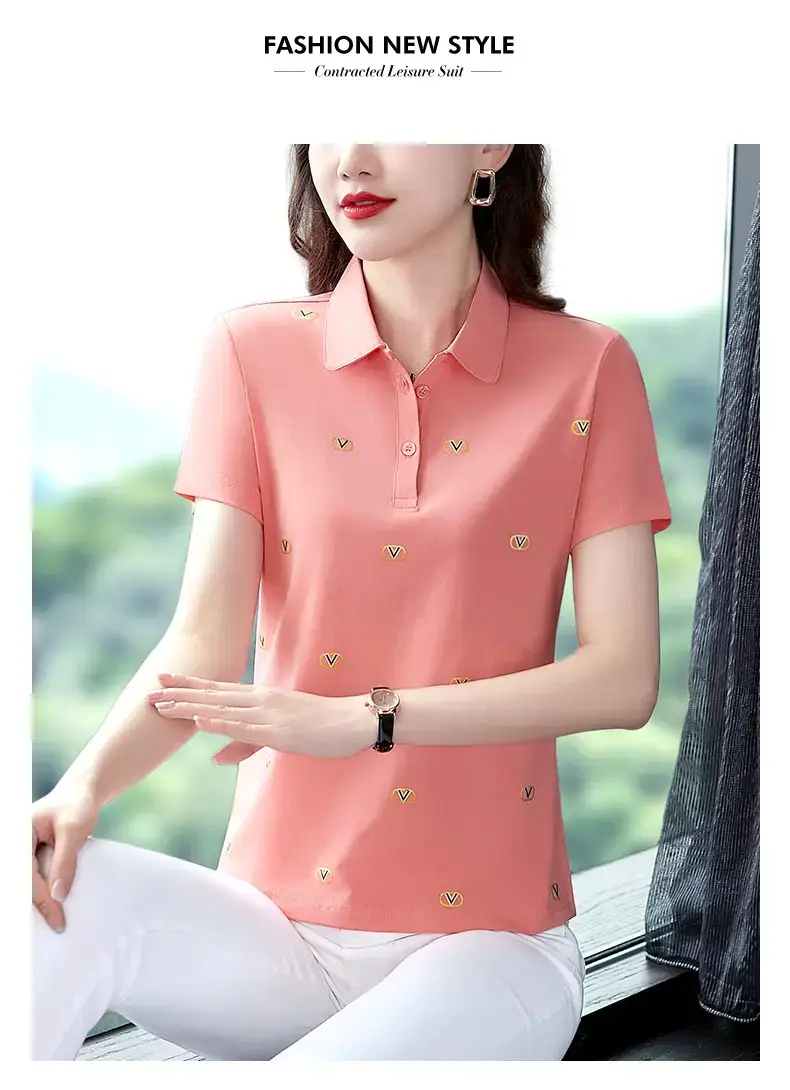 Women Printed Polo Shirt Green 2022 New — feature 33