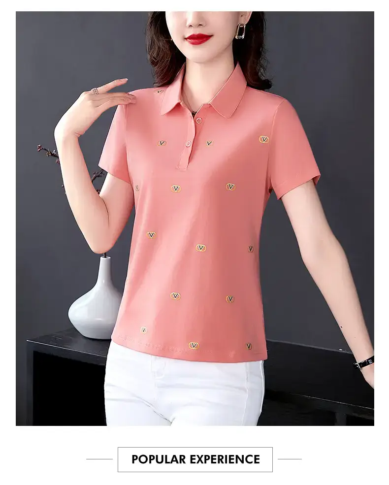 Women Printed Polo Shirt Green 2022 New — feature 34