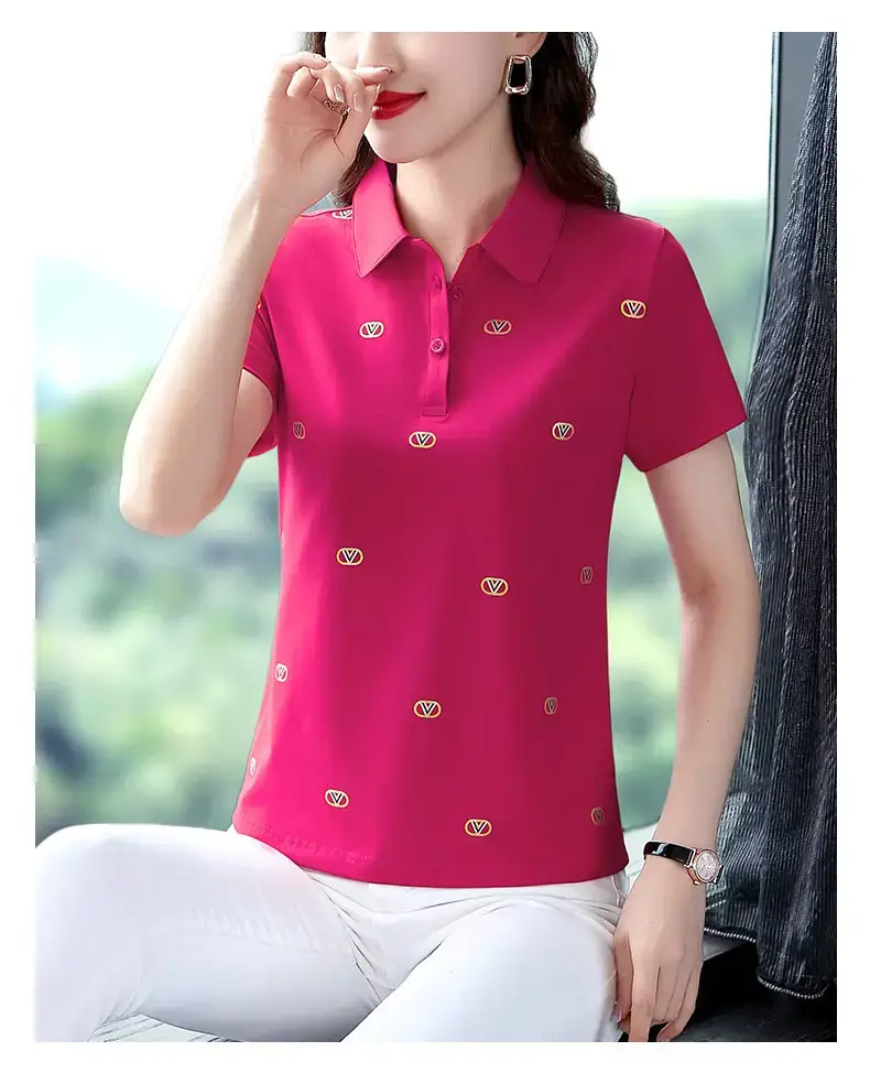 Women Printed Polo Shirt Green 2022 New — feature 35