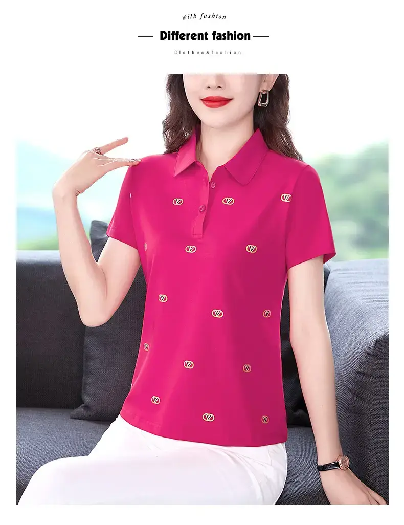 Women Printed Polo Shirt Green 2022 New — feature 36