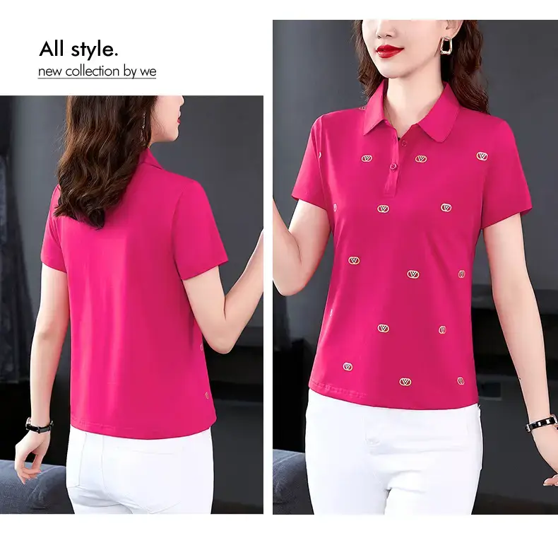 Women Printed Polo Shirt Green 2022 New — feature 37