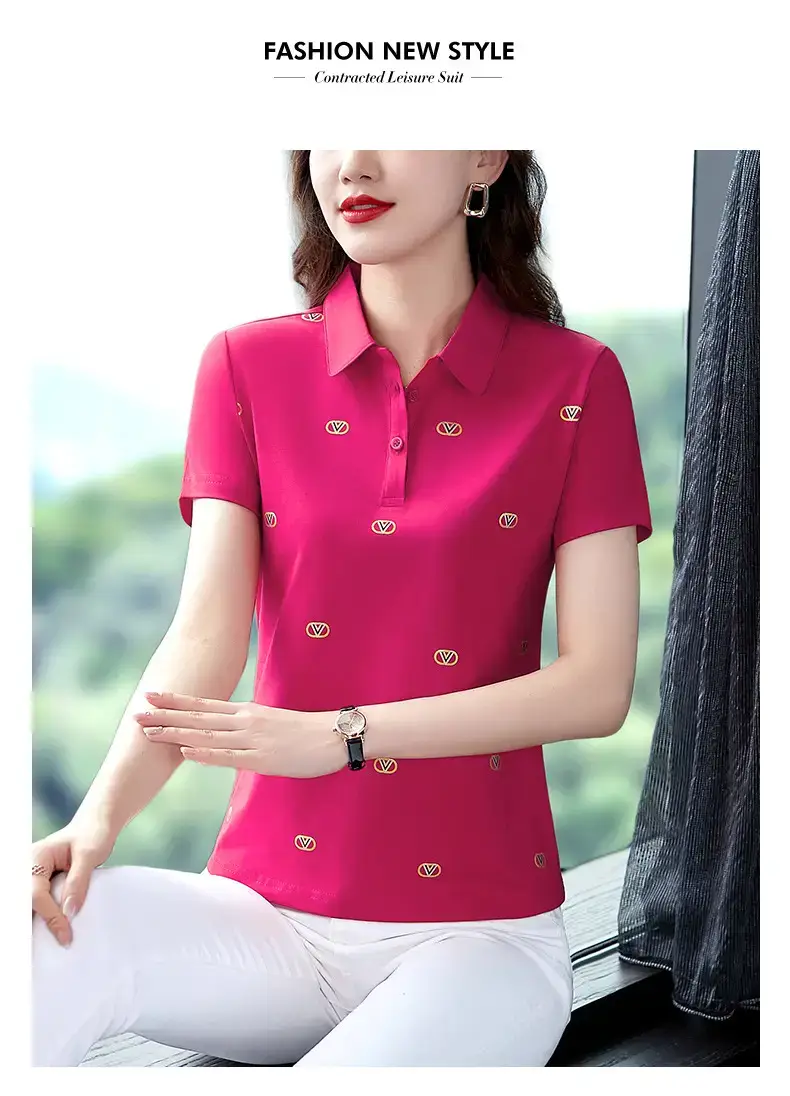 Women Printed Polo Shirt Green 2022 New — feature 38