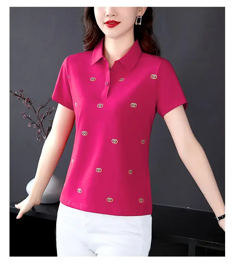Women Printed Polo Shirt Green 2022 New — feature 39