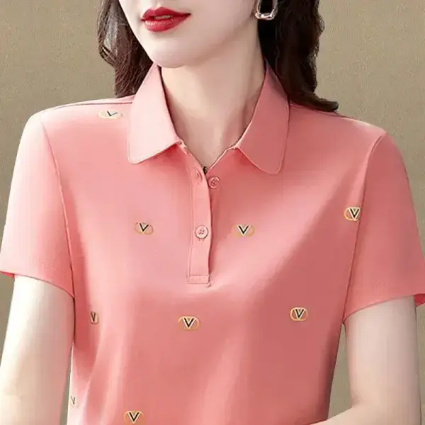 Women Printed Polo Shirt Green 2022 New - Image 5