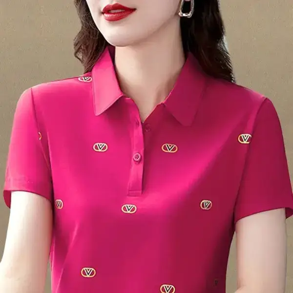 Women Printed Polo Shirt Green 2022 New - Image 6