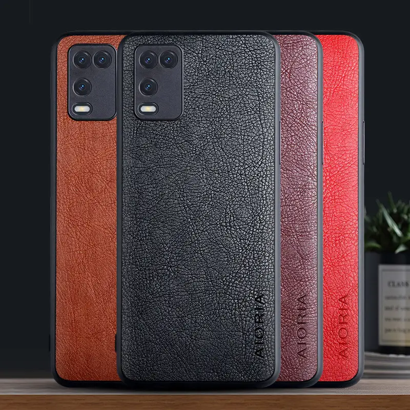 Oppo A55 Phone Case PU Leather Retro Litchi Pattern - Image 5