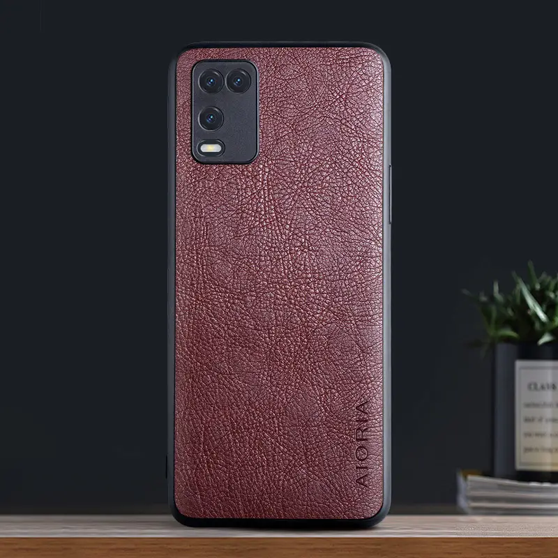 Oppo A55 Phone Case PU Leather Retro Litchi Pattern - Image 3
