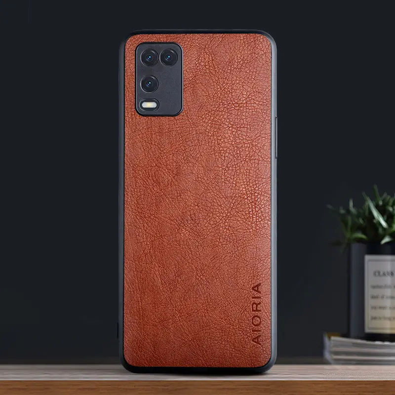 Oppo A55 Phone Case PU Leather Retro Litchi Pattern - Image 4