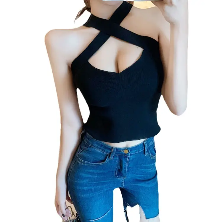 White Halter Top with Cutout for Women