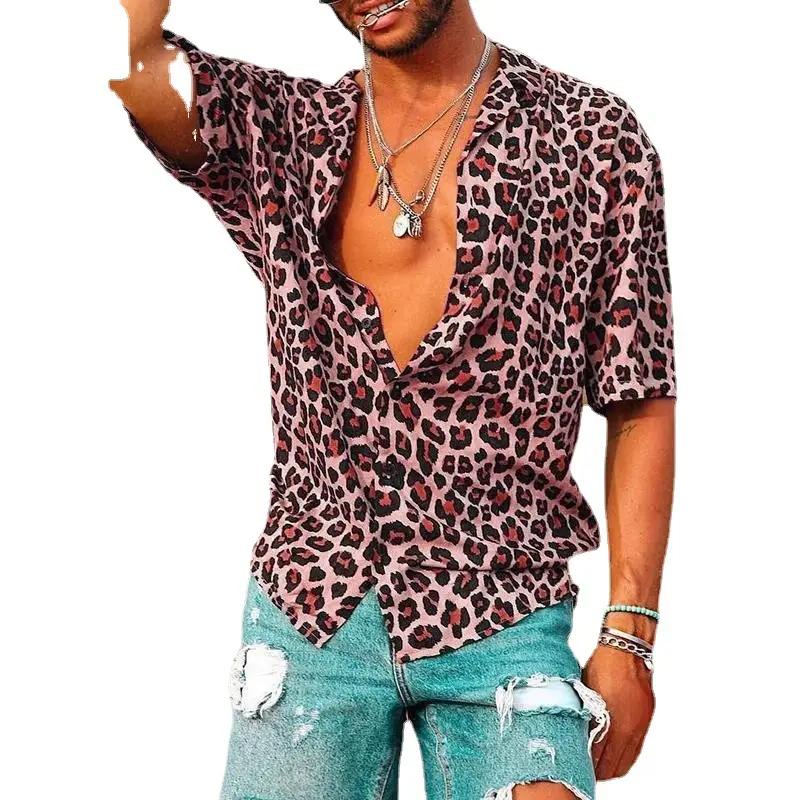 Men Leopard Print Short Sleeve Shirt Green 2025 - Image 10