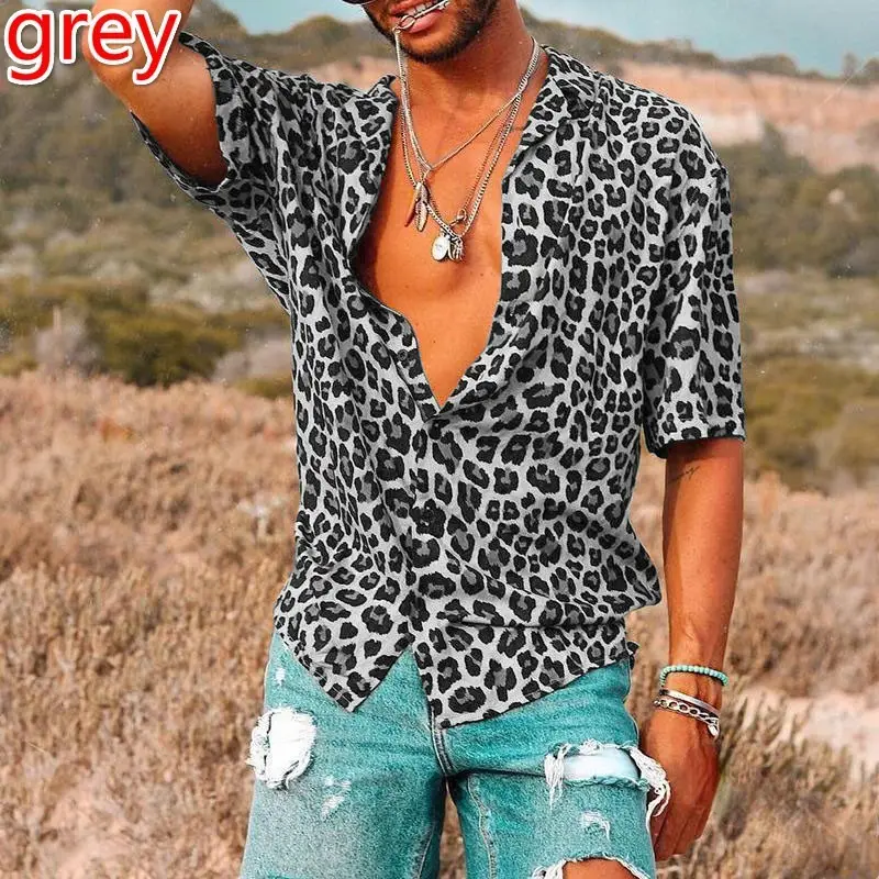 Men Leopard Print Short Sleeve Shirt Green 2025 - Image 3