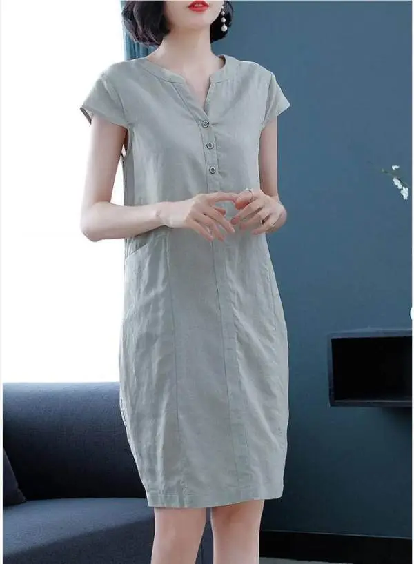 2022 Summer V-neck Button Skirt Dress Large - Image 6