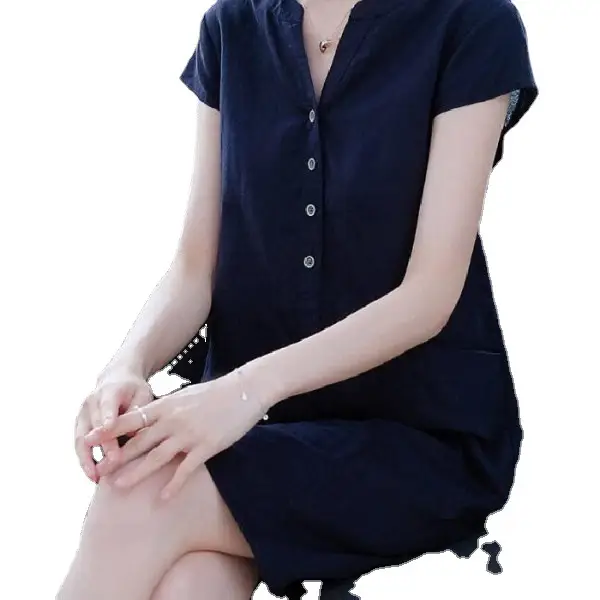 2022 Summer V-neck Button Skirt Dress Large - Image 7