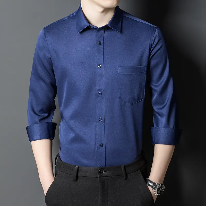 Men's Pink Stretch Long Sleeve Business Shirt - Image 12