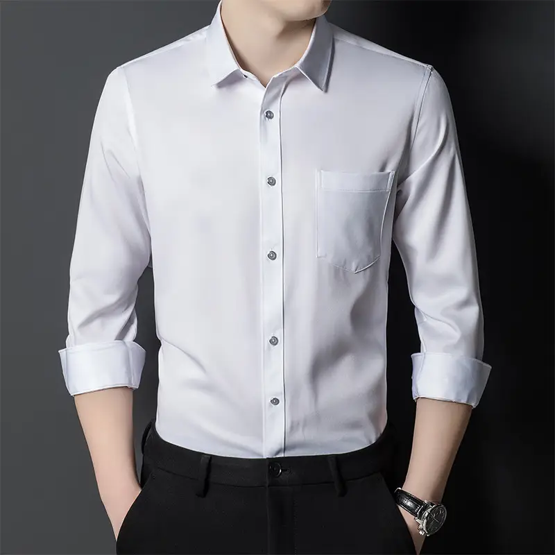 Men's Pink Stretch Long Sleeve Business Shirt - Image 13