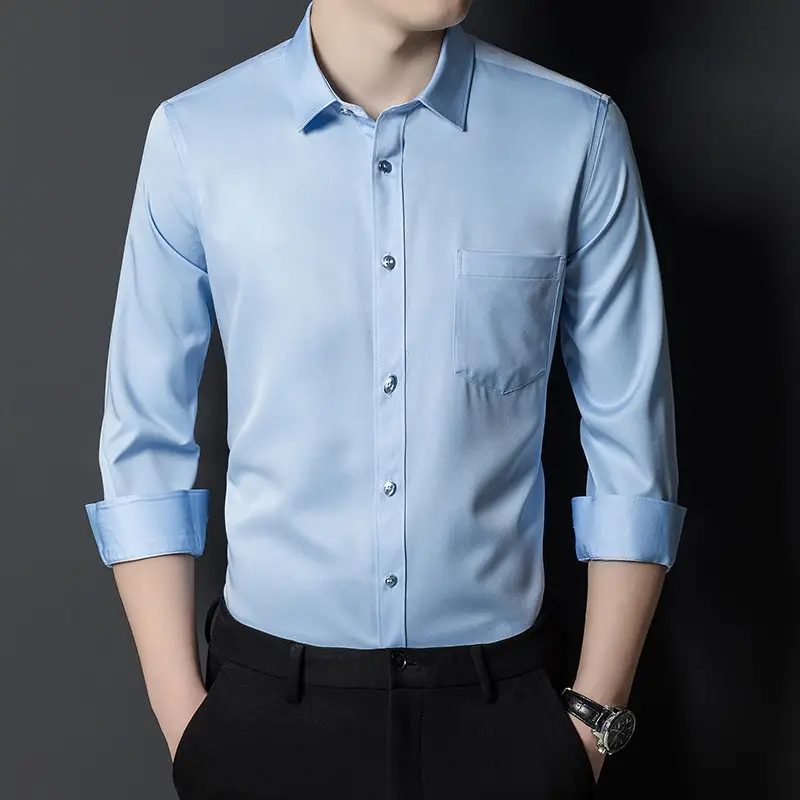 Men's Pink Stretch Long Sleeve Business Shirt - Image 14