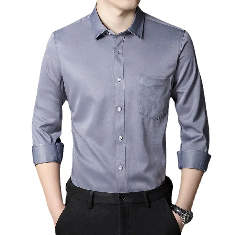 Men's Pink Stretch Long Sleeve Business Shirt - Image 15