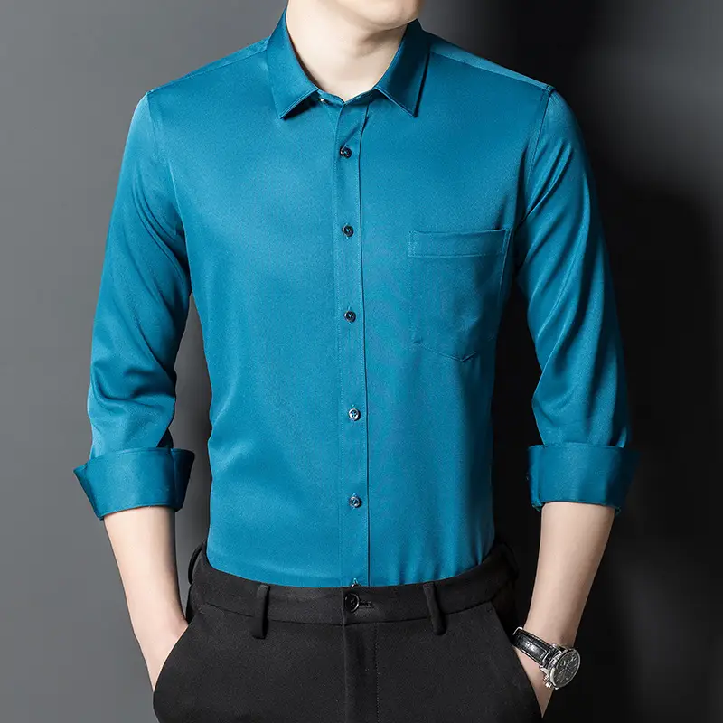 Men's Pink Stretch Long Sleeve Business Shirt - Image 10