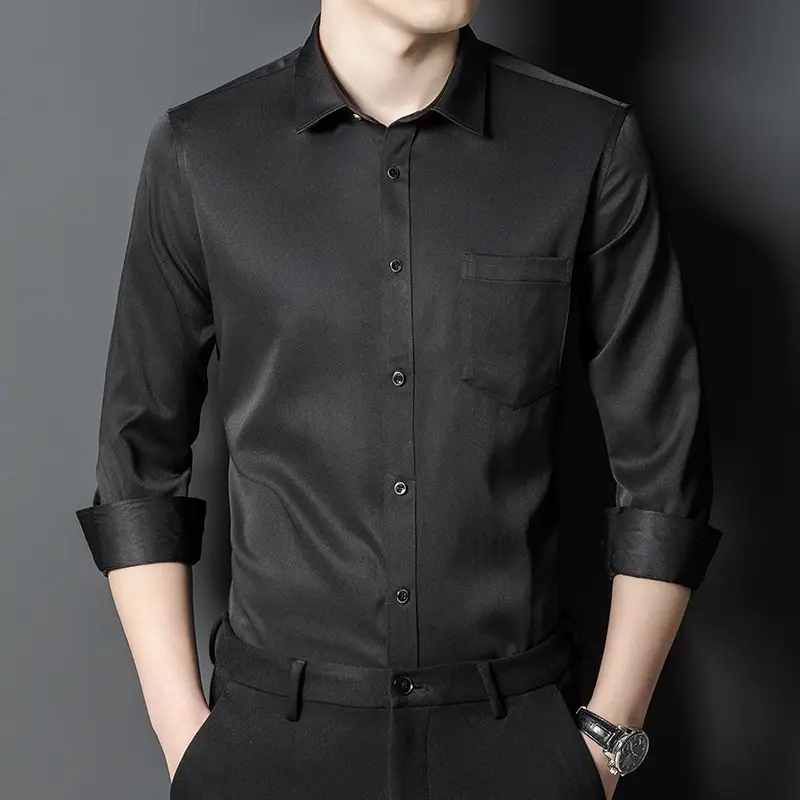 Men's Pink Stretch Long Sleeve Business Shirt - Image 2