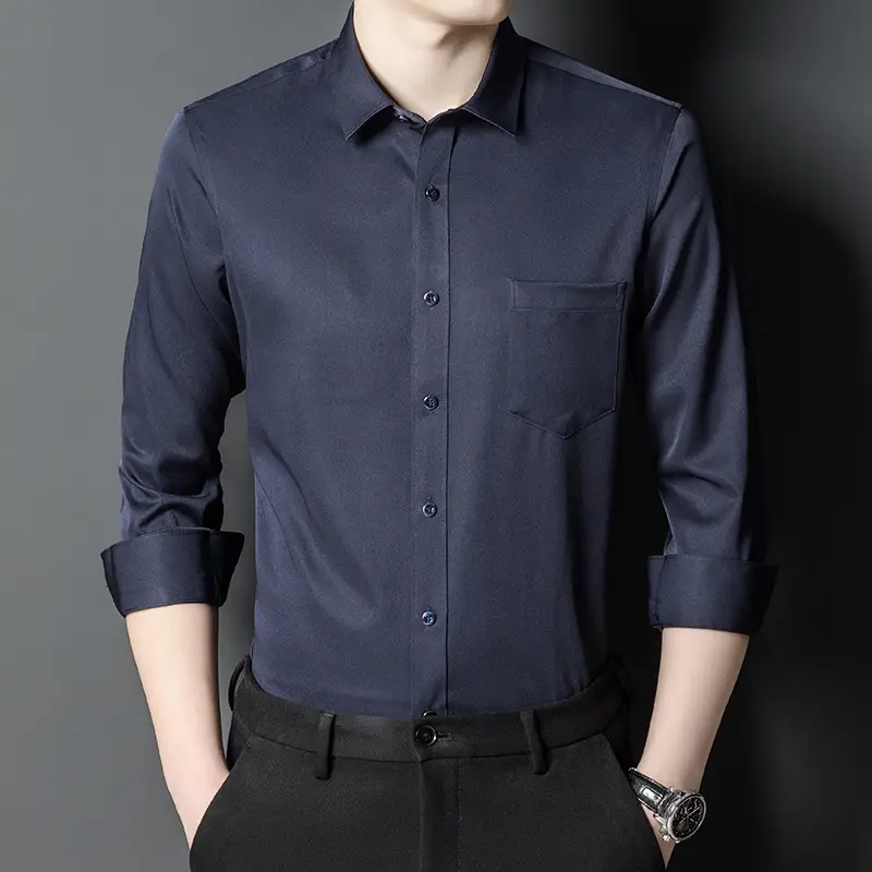 Men's Pink Stretch Long Sleeve Business Shirt - Image 4