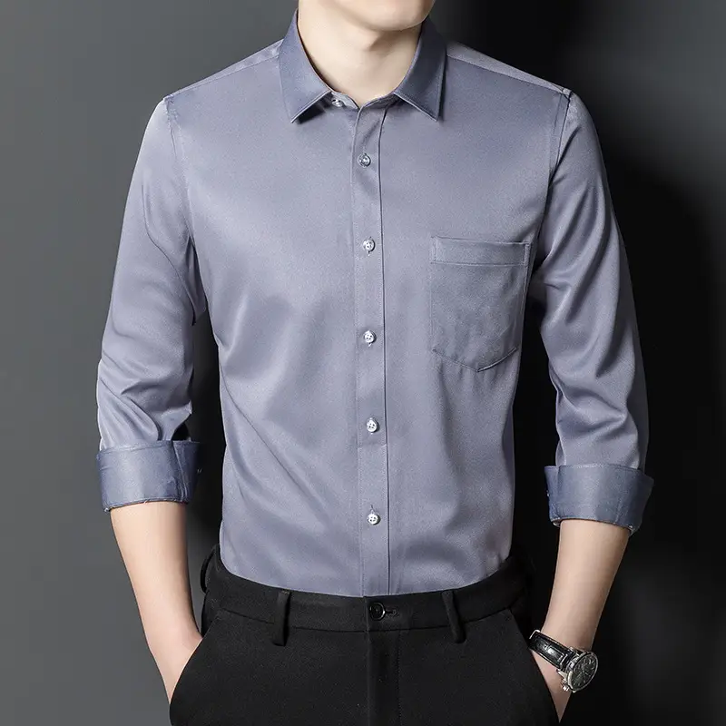 Men's Pink Stretch Long Sleeve Business Shirt - Image 6