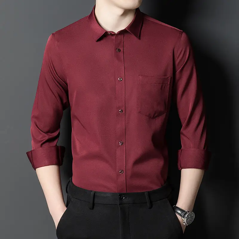 Men's Pink Stretch Long Sleeve Business Shirt - Image 8