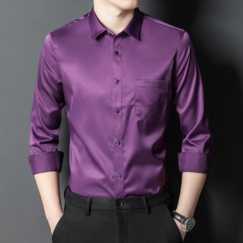 Men's Pink Stretch Long Sleeve Business Shirt - Image 9