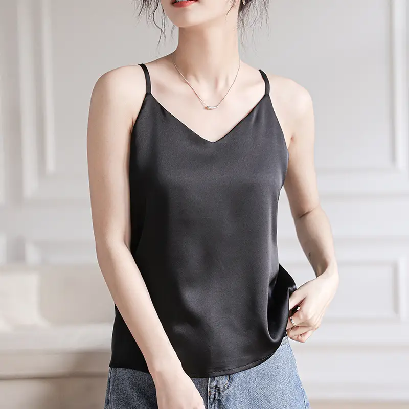 Women's Silk V-Neck Inner Vest Adjustable Ice Silk - Image 3