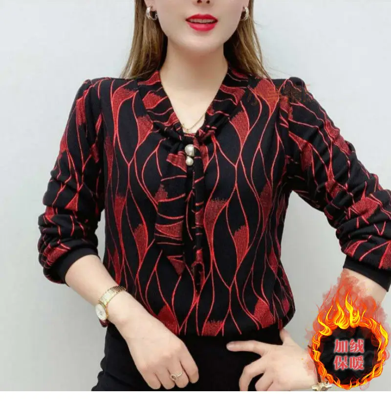 2025 Women's Leaf Print V-Neck T-Shirt Large Size — feature 4