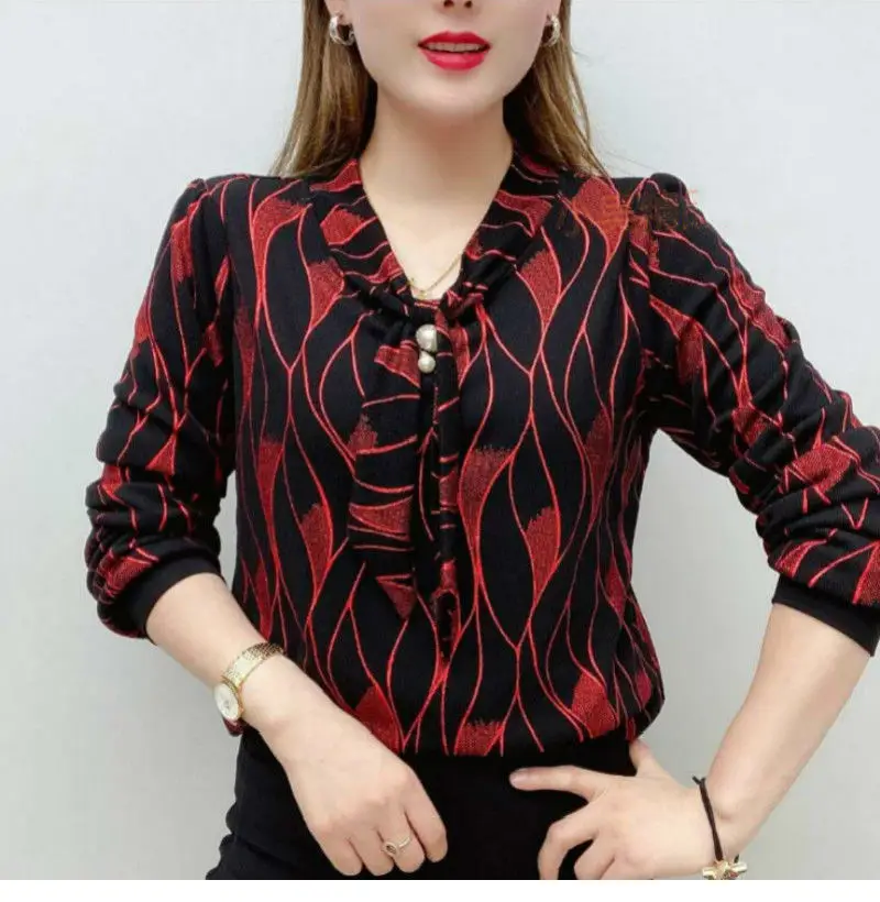 2025 Women's Leaf Print V-Neck T-Shirt Large Size — feature 6