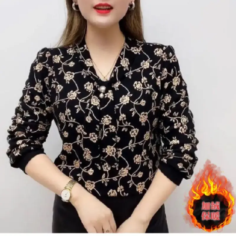 2025 Women's Leaf Print V-Neck T-Shirt Large Size