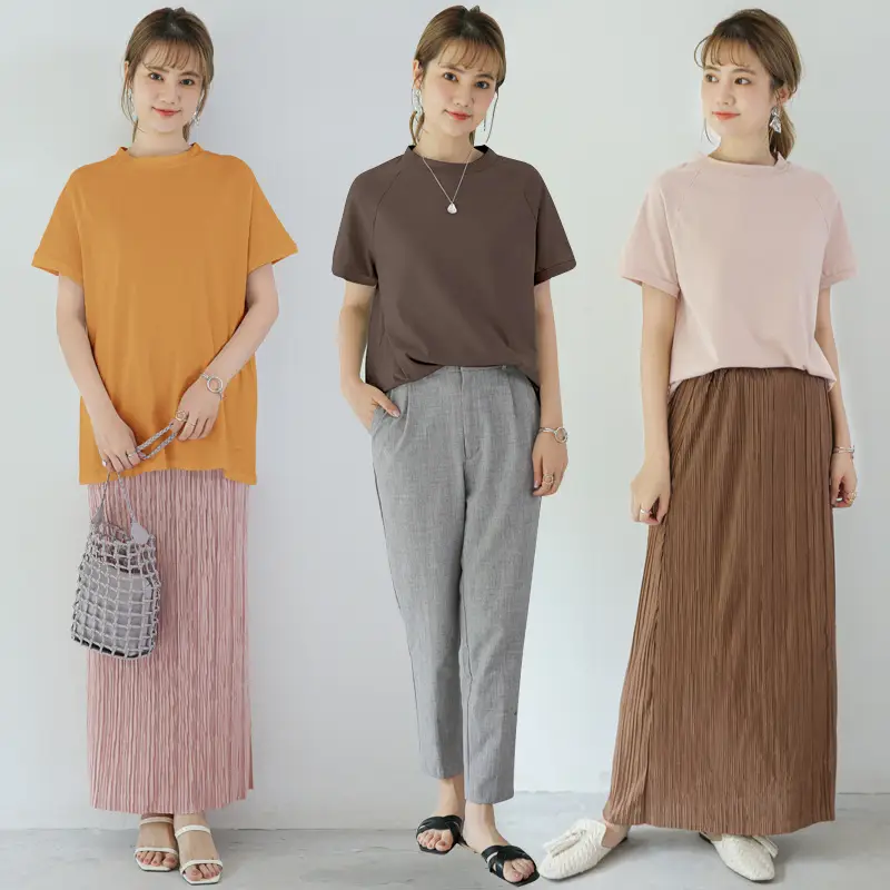 Women Striped Cotton T-Shirt Raglan Sleeve Half High Neck - Image 14