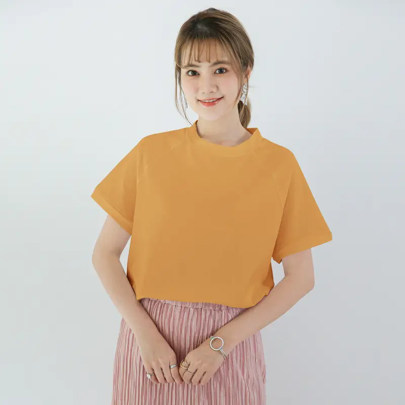 Women Striped Cotton T-Shirt Raglan Sleeve Half High Neck - Image 2