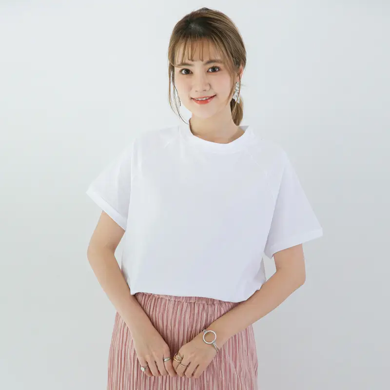 Women Striped Cotton T-Shirt Raglan Sleeve Half High Neck - Image 3