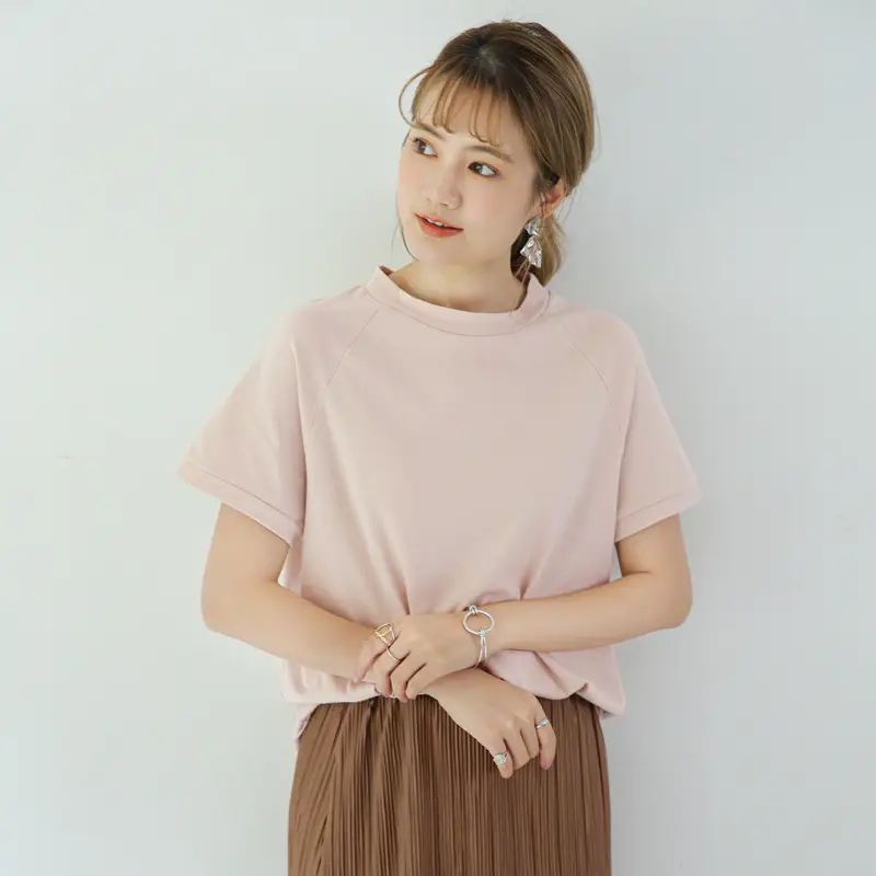 Women Striped Cotton T-Shirt Raglan Sleeve Half High Neck - Image 6