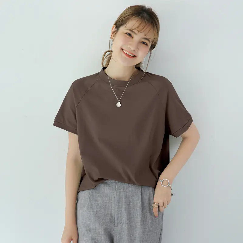 Women Striped Cotton T-Shirt Raglan Sleeve Half High Neck - Image 7
