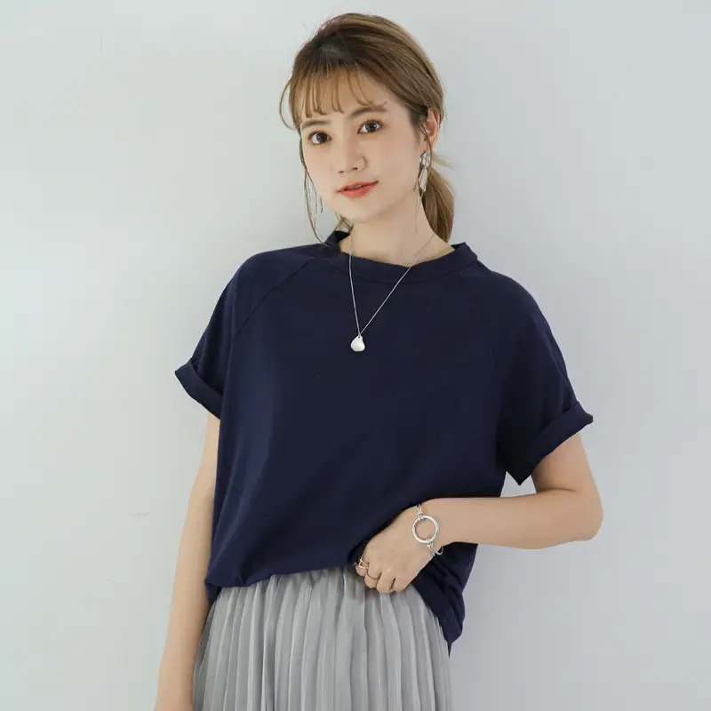 Women Striped Cotton T-Shirt Raglan Sleeve Half High Neck - Image 8