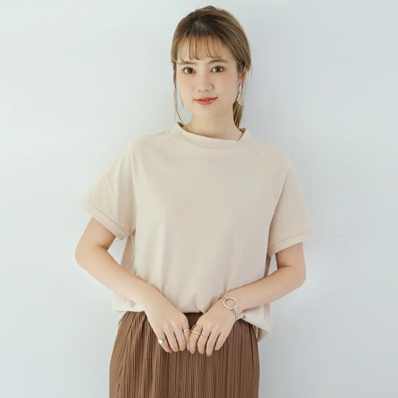 Women Striped Cotton T-Shirt Raglan Sleeve Half High Neck - Image 9