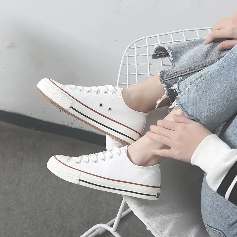 White Canvas Low-Top Sneakers for Women Spring 2024 - Image 5