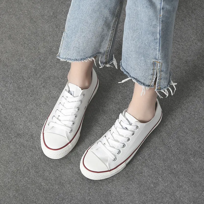 White Canvas Low-Top Sneakers for Women Spring 2024 - Image 6