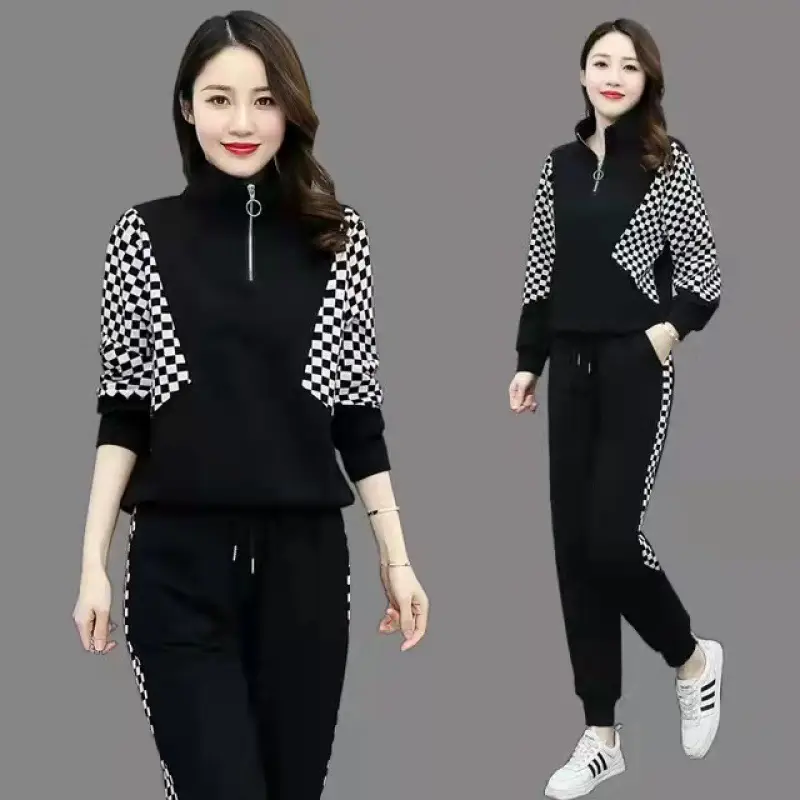 Women White Checkered Track Suit Spring 2025 - Image 2