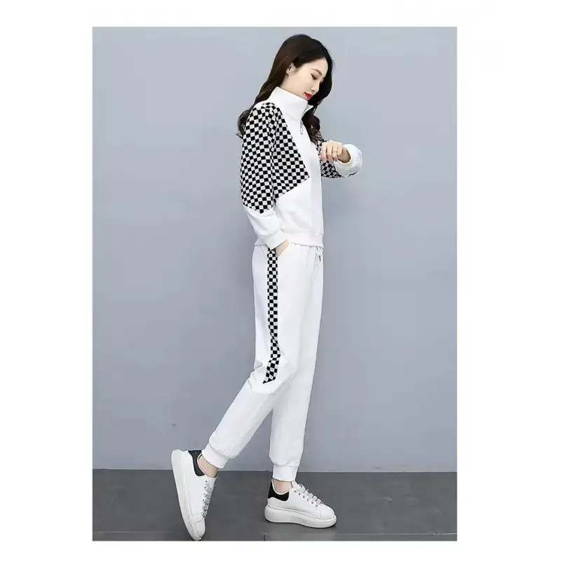 Women White Checkered Track Suit Spring 2025 - Image 4