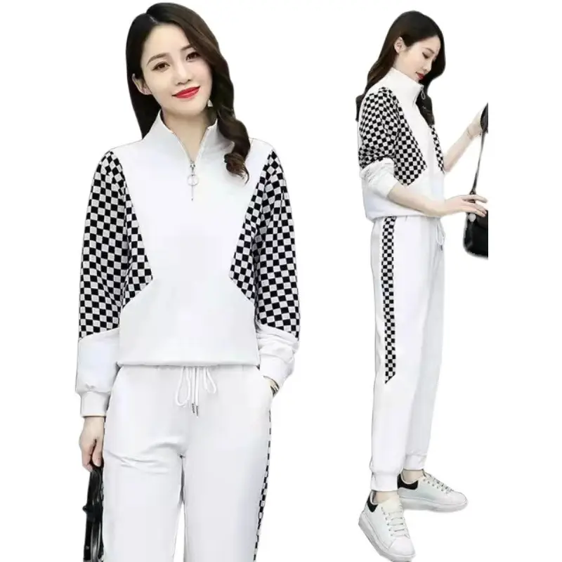 Women White Checkered Track Suit Spring 2025 - Image 5