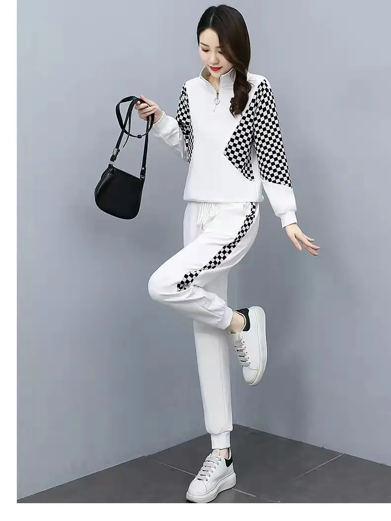 Women White Checkered Track Suit Spring 2025 — feature 9