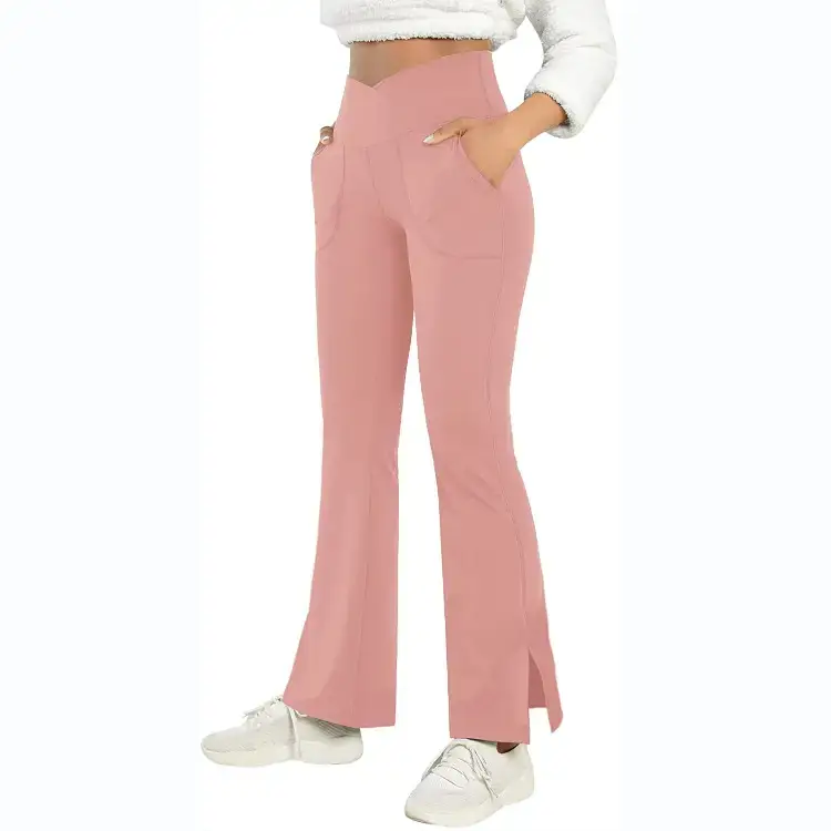Women's Black Flat Leggings with Split Design - Image 12